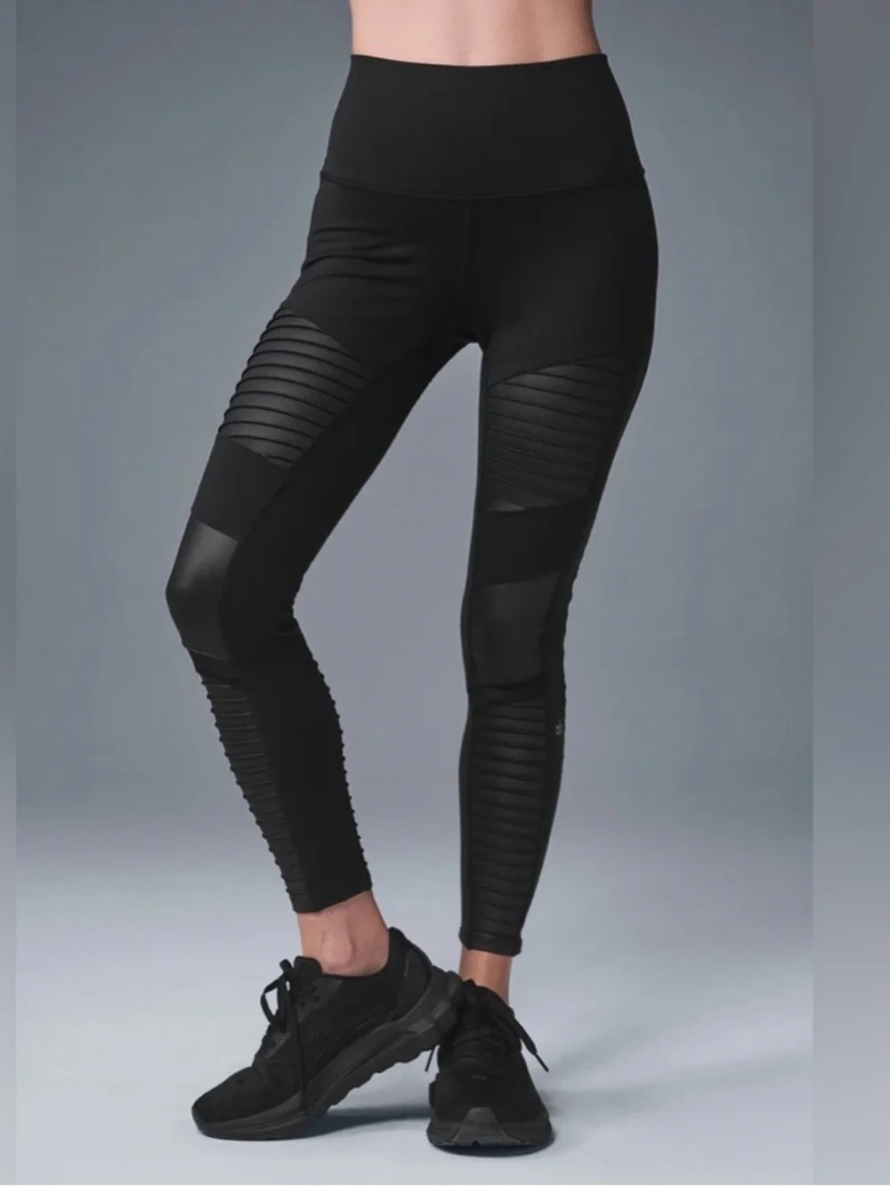 Alo Yoga 7/8 High Waist Moto Legging Black Glossy Small Gorpcore NWT